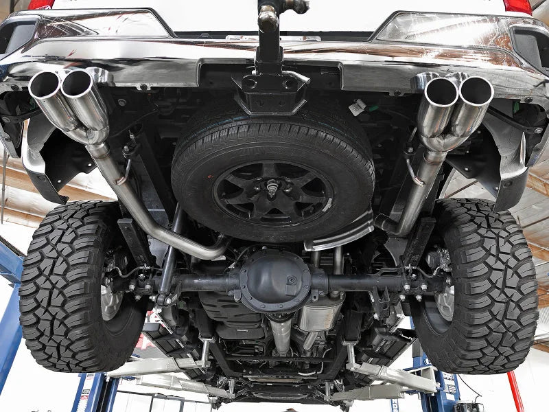 aFe Vulcan Series 3in-2-1/2in 304 SS Cat-Back 2019 GM Silverado 1500 V8-5.3L w/ Polished Tips - Back View