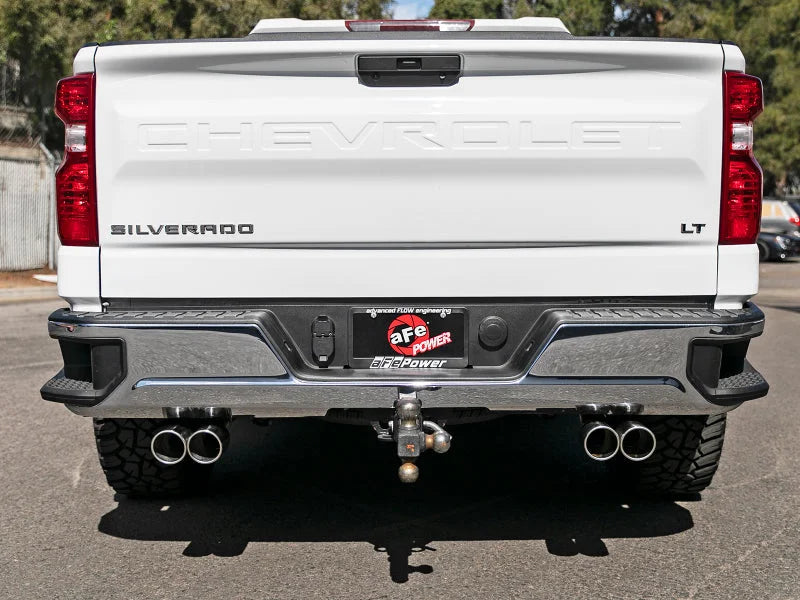 aFe Vulcan Series 3in-2-1/2in 304 SS Cat-Back 2019 GM Silverado 1500 V8-5.3L w/ Polished Tips - Installation View