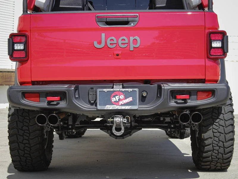aFe Vulcan Series 3in-2-1/2in 304 SS Cat-Back 2020 Jeep Gladiator (JT) V6-3.6L w/ Black Tips - Back View