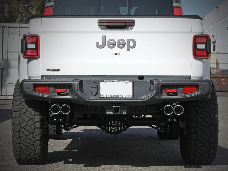 aFe Vulcan Series 3in 304SS Cat-Back 21 Jeep Gladiator V6-3.0L (td) - Dual Polished Tip - Back View