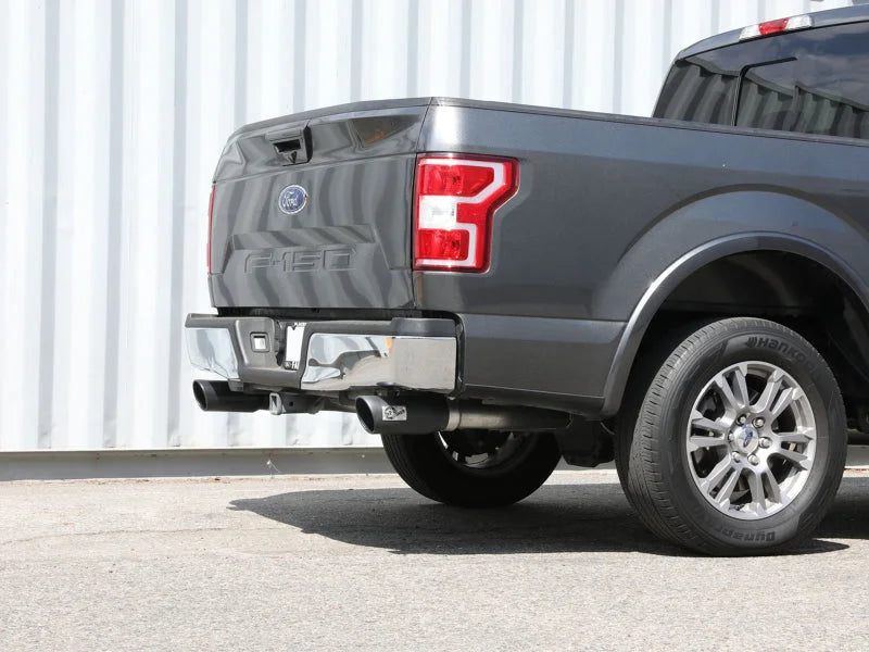 aFe Vulcan Series 3in 304SS Cat-Back w/ Black Tips 15-20 Ford F-150 V6 2.7L/35L(tt) / V8 5.0L - Back View