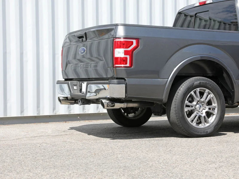 aFe Vulcan Series 3in 304SS Cat-Back w/ Polished Tips 15-20 Ford F-150 V6 2.7L/35L(tt) / V8 5.0L - Back View