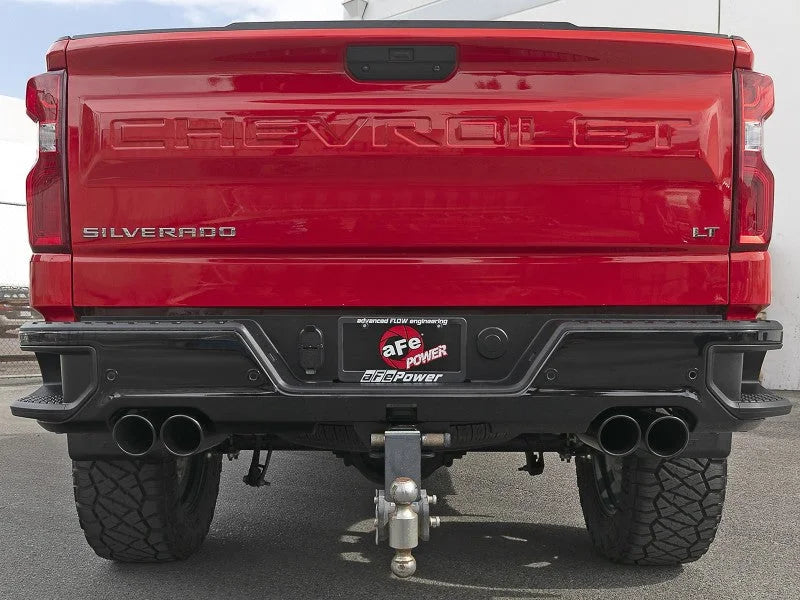 aFe Vulcan Series 3in 304SS DPF-Back 20-21 GM Trucks L6-3.0L (td) LM2 - Dual Black Tip - Back View