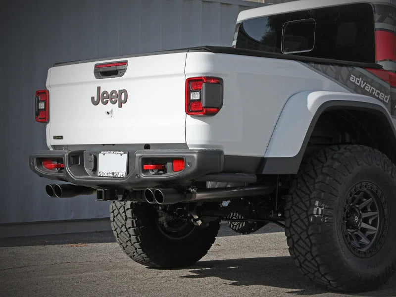 aFe Vulcan Series 3in 304SS DPF-Back 21 Jeep Gladiator V6-3.0L (td) Dual Black Tip - Installation View