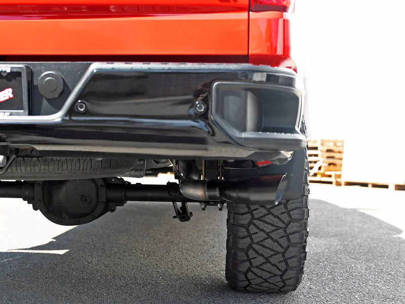 aFe Vulcan Series 3in 304SS Exhaust Cat-Back w/Blk Tip 2019 GM Silverado/Sierra 1500 V6-4.3L/V8-5.3L - Back View