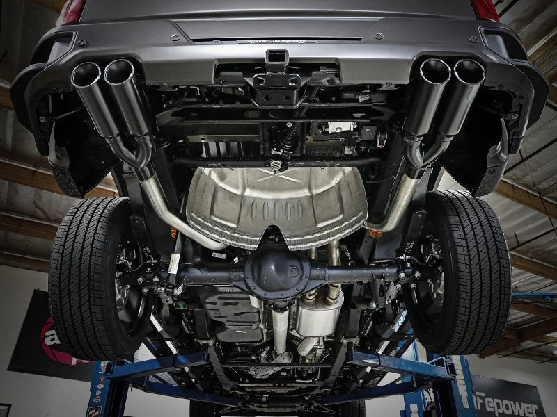 aFe Vulcan Series 4-3in 304SS Exhaust Cat-Back w/ Blk Tips 2019 GM Silverado/Sierra 1500 V8-6.2L - Side View