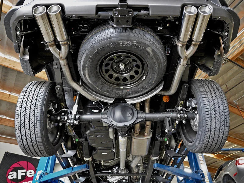 aFe Vulcan Series 4-3in 304SS Exhaust Cat-Back w/ Pol Tips 2019 GM Silverado/Sierra 1500 V8-6.2L - Side View