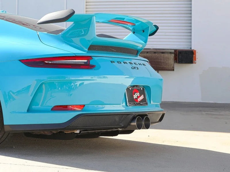afe 14-16 Porsche 911 GT3 991.1 H6 3.8L MACH Force-Xp 304 SS Cat-Back Exhaust System w/ Brushed Tips - Side View