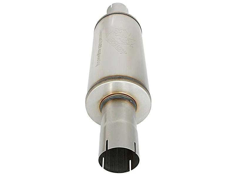 afe ATLAS Muffler 3-1/2 IN ID Center/Center x 7 IN Dia. X 16 IN L - Round Body - Side View