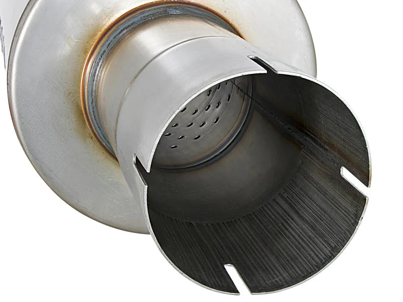 afe ATLAS Muffler 3-1/2 IN ID Center/Center x 7 IN Dia. X 16 IN L - Round Body - Installation View
