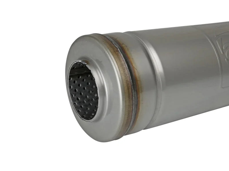 afe MACH Force-Xp Muffler 2-1/2 IN ID Center/Center x 5 IN Dia. x 18 IN L - Round Body - Back View