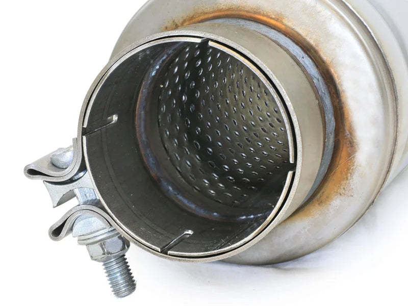 afe MACH Force-Xp Muffler 3 IN ID Center/Center x 5 IN Dia. x 19 IN Overall Length - Round Body - Side View
