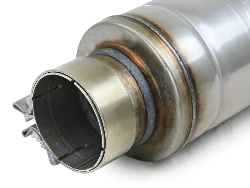 afe MACH Force-Xp Muffler 3 IN ID Center/Center x 5 IN Dia. x 19 IN Overall Length - Round Body - Back View