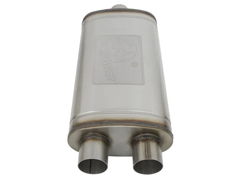 afe MACH Force-Xp Muffler 3 IN ID Center/Dual-Outlet x 11 IN W x 6 IN H x 22 IN L - Oval Body - Side View