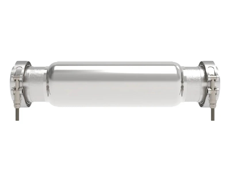afe MACH Force-Xp Resonator 3 IN Inlet/Outlet x 4 IN Dia. x 12 IN Body x 16 IN Overall Length - Back View