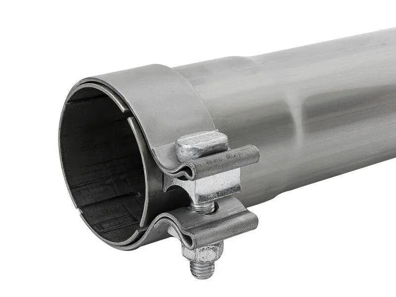 afe MACH Force-Xp Resonator Delete Pipe 3 IN Inlet/Outlet x 3 IN Dia. x 19 IN Overall L w/ Clamps - Side View