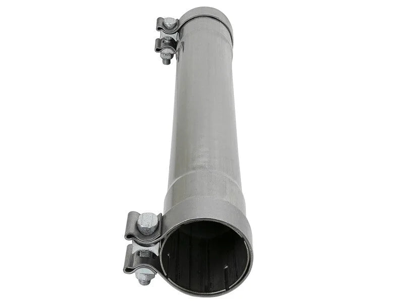 afe MACH Force-Xp Resonator Delete Pipe 3 IN Inlet/Outlet x 3 IN Dia. x 19 IN Overall L w/ Clamps - Back View