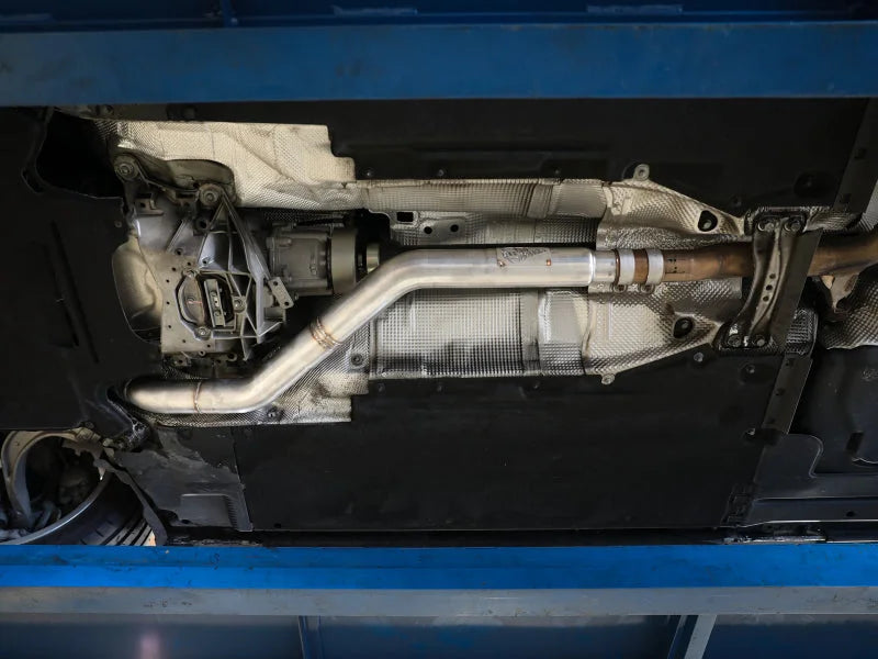 afe POWER MACH Force-Xp 09-16 Audi A4/A5 B8 L4-2.0L(t) 304 SS 3in. Front Resonator Delete Pipe - Side View