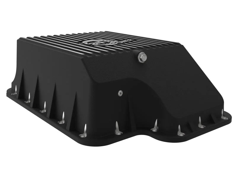 afe Transmission Pan (Black); Ford Diesel Trucks 03-10 V8-6.0/6.4L (td) - Side View