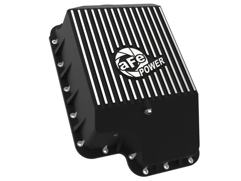 afe Transmission Pan (Black); Ford Diesel Trucks 03-10 V8-6.0/6.4L (td) - Back View