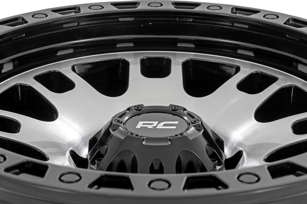 Rough Country 82 Series Wheel | One-Piece | Machined Semi Gloss Black | 17x9 | 5x4.5 | -12mm