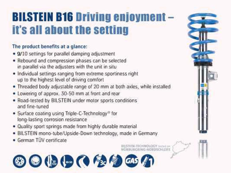 Bilstein Bilstein B16 15-16 Mercedes-Benz C300 Front and Rear Performance Suspension System BIL48-241373
