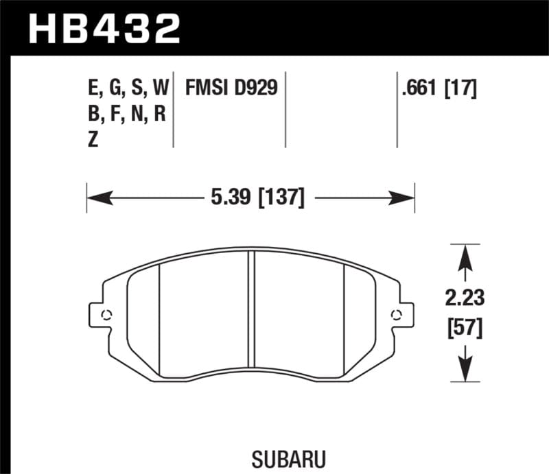 Hawk Performance Hawk 03-05 & 08-11 Subaru WRX / 05-06 Saab 9-2X DTC-30 Front Race Pads HAWKHB432W.661