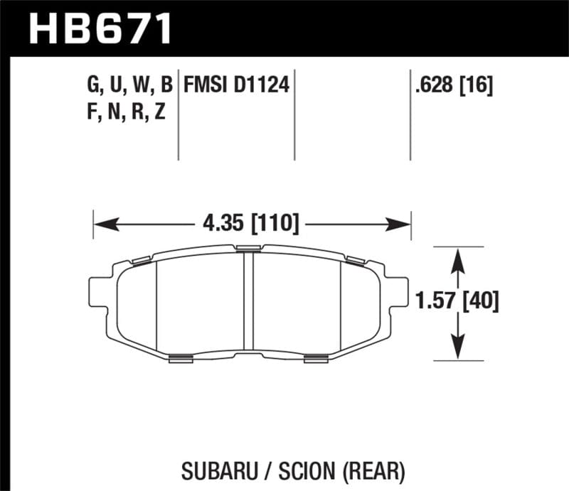 Hawk Performance Hawk 11+ Subaru Legacy GT HPS Street Rear Brake Pads HAWKHB671F.628