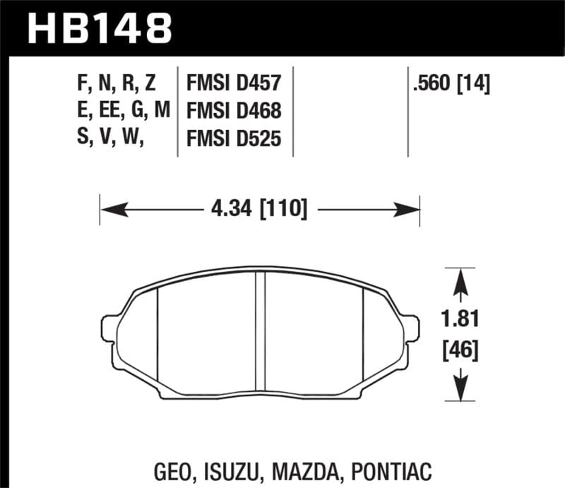 Hawk Performance Hawk 89-93 Mazda Miata/MX-5 1.6L Black Race Front Brake Pads HAWKHB148M.560