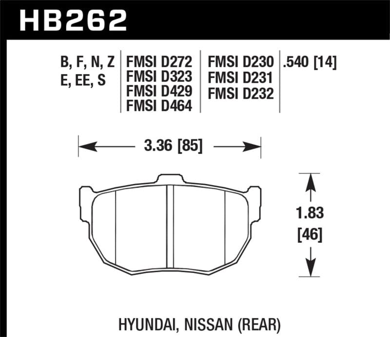 Hawk Performance Hawk 89-97 Nissan 240SX SE Performance Ceramic Street Rear Brake Pads HAWKHB262Z.540