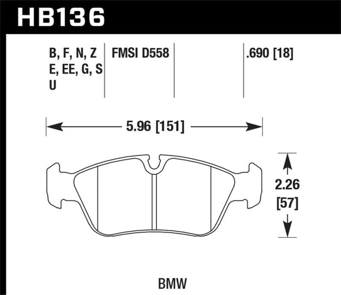 Hawk Performance Hawk 92-98 BMW 318i 1.8L Sedan Front ER-1 Brake Pads HAWKHB136D.690