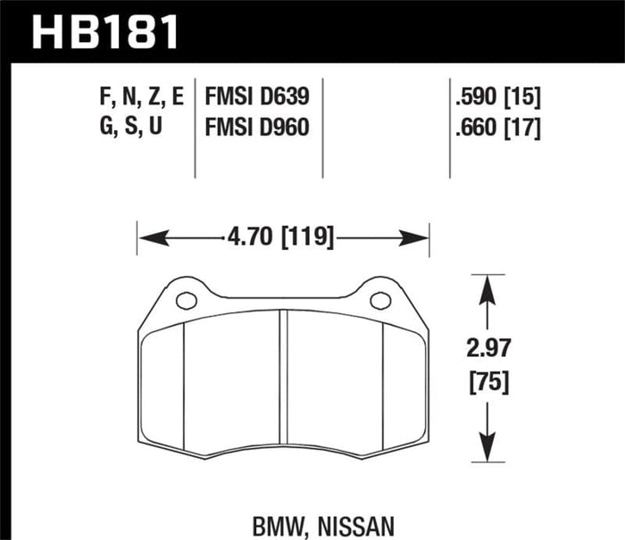 Hawk Performance Hawk 94-97 BMW 840CI/850CI HPS Front Street Brake Pads HAWKHB181F.660