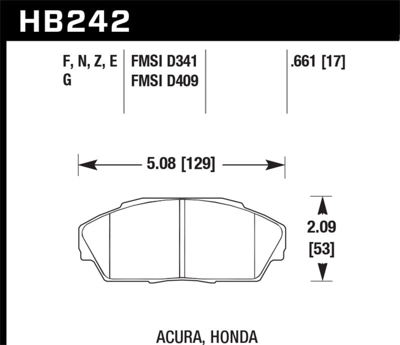 Hawk Performance Hawk Acura Integra/Legend / Honda Accord/Civic/Prelude Blue 9012 Race Front Brake Pads HAWKHB242E.661