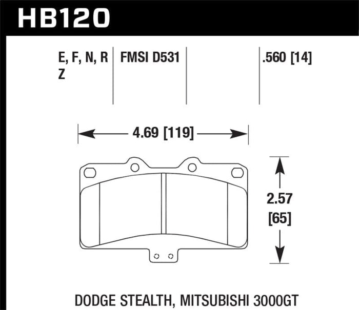 Hawk Performance Hawk Mitsubishi 3000 GT VR4/ Dodge Stealth R/T 4WD HPS Street Front Brake Pads HAWKHB120F.560