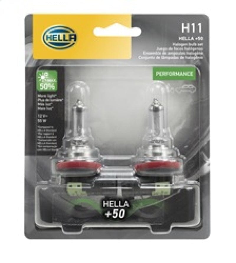 Hella Hella H11 12V 55W PGJ19-2 T4 +50 Performance Halogen Bulb - Pair HELLAH11P50TB