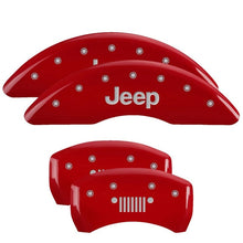 Load image into Gallery viewer, MGP MGP 4 Caliper Covers Engraved Front JEEP Engraved Rear JEEP Grill logo Red finish silver ch MGP42012SJPLRD