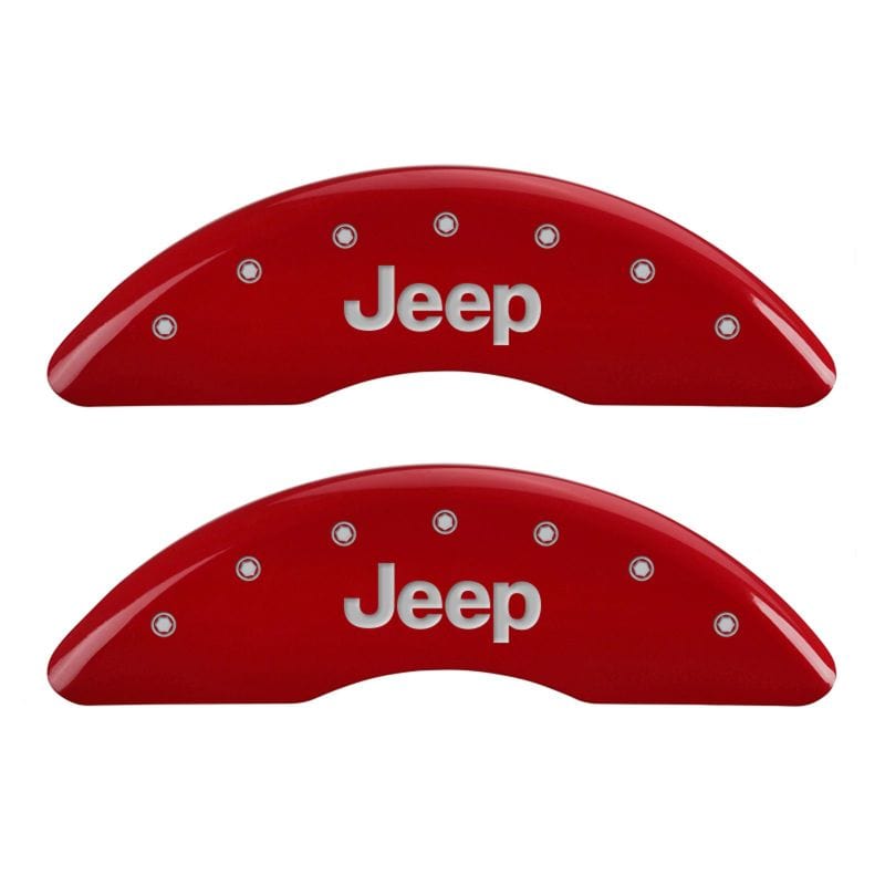 MGP MGP 4 Caliper Covers Engraved Front JEEP Engraved Rear JEEP Grill logo Red finish silver ch MGP42012SJPLRD