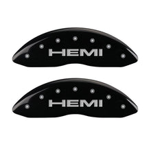 Load image into Gallery viewer, MGP MGP 4 Caliper Covers Engraved Front &amp; Rear Hemi Black finish silver ch MGP42002SHEMBK