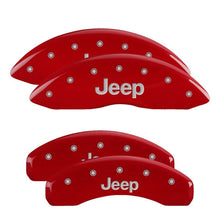 Load image into Gallery viewer, MGP MGP 4 Caliper Covers Engraved Front &amp; Rear JEEP Red finish silver ch MGP42002SJEPRD