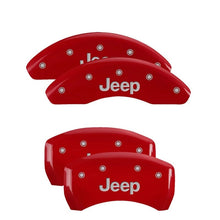 Load image into Gallery viewer, MGP MGP 4 Caliper Covers Engraved Front &amp; Rear JEEP Red finish silver ch MGP42016SJEPRD