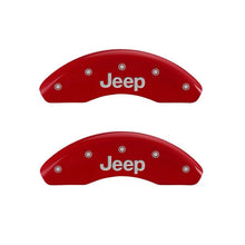 Load image into Gallery viewer, MGP MGP 4 Caliper Covers Engraved Front &amp; Rear JEEP Red finish silver ch MGP42016SJEPRD