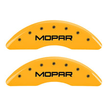 Load image into Gallery viewer, MGP MGP 4 Caliper Covers Engraved Front &amp; Rear MOPAR Yellow finish black ch MGP42012SMOPYL