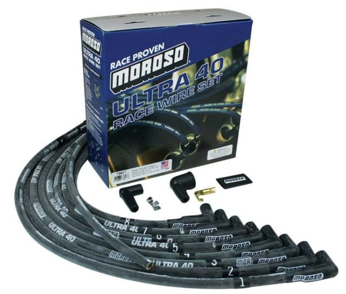 Moroso Moroso Chevrolet Small Block Ignition Wire Set - Ultra 40 - Sleeved - HEI - 90 Degree - Black MOR73817