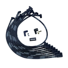 Load image into Gallery viewer, Moroso Moroso SBC Over Valve Cover 90 Deg Plug End HEI Sleeved Ultra Spark Plug Wire Set - Black MOR51525
