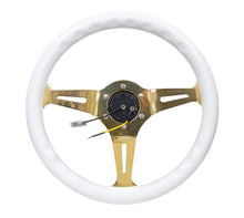 Load image into Gallery viewer, NRG NRG Classic Wood Grain Steering Wheel (350mm) White Grip w/Chrome Gold 3-Spoke Center NRGST-015CG-WT