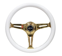 Load image into Gallery viewer, NRG NRG Classic Wood Grain Steering Wheel (350mm) White Grip w/Chrome Gold 3-Spoke Center NRGST-015CG-WT