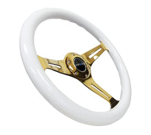 Load image into Gallery viewer, NRG NRG Classic Wood Grain Steering Wheel (350mm) White Grip w/Chrome Gold 3-Spoke Center NRGST-015CG-WT