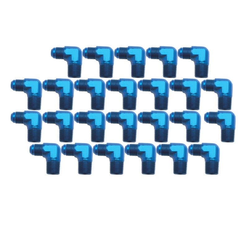 Russell Russell Performance -6 AN to 3/8in NPT 90 Degree Flare to Pipe Adapter (Blue) (25 pcs.) RUS660848