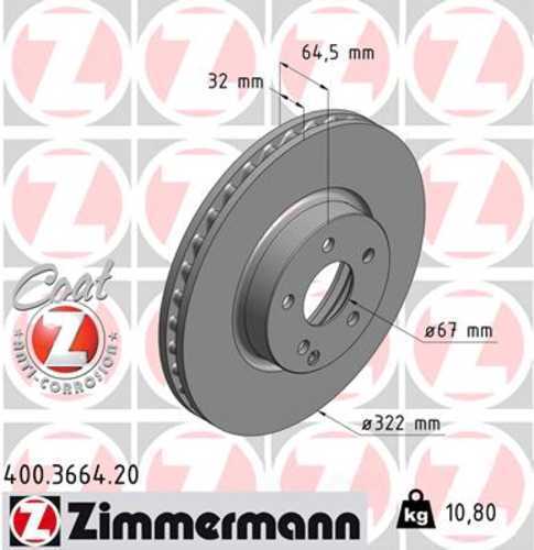 Zimmermann Coated Brake Disc 3664 fits 2013-2014 Mercedes-Benz C300 / 2008-2015 Mercedes-Benz C350 / 2014-2016 Mercedes-Benz E250 / 2010-2016 Mercedes-Benz E350 / 2013-2017 Mercedes-Benz E400 / 2017-2020 Mercedes-Benz SLC300 / 2016 Mercedes-Benz SLK300