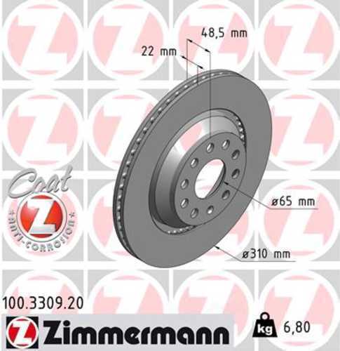 Zimmermann Coated Brake Disc 3309 fits 2006-2024 Audi / Volkswagen